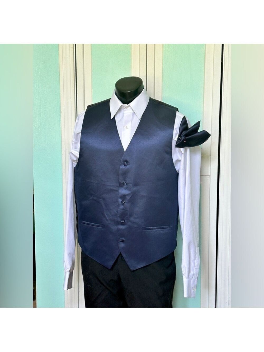 Midnight Navy Dark Blue Satin Closed Back Vest Wedding Men’s  3X 3XL XXXL